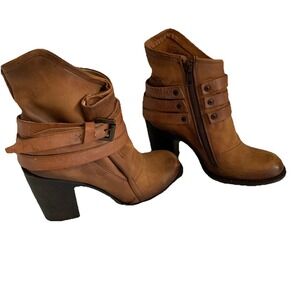 FREEBIRD Blaze Harness Bootie Sz 7‎ Cognac Leather Boho Distressed Western